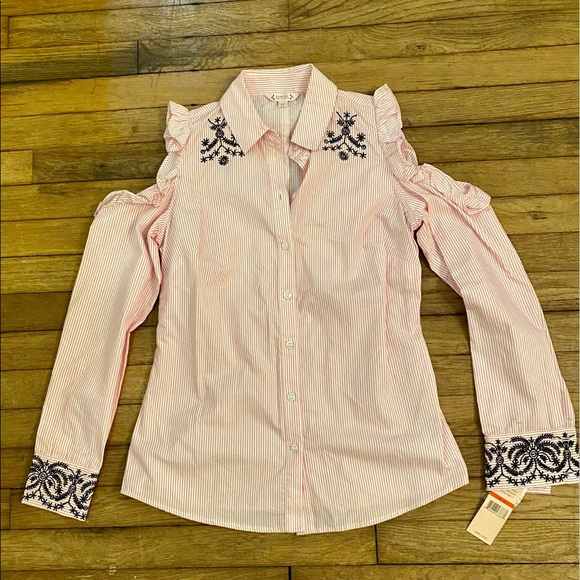 NANETTE LEPORE Cold Shouder Ruffle Button Down NWT - Picture 4 of 10